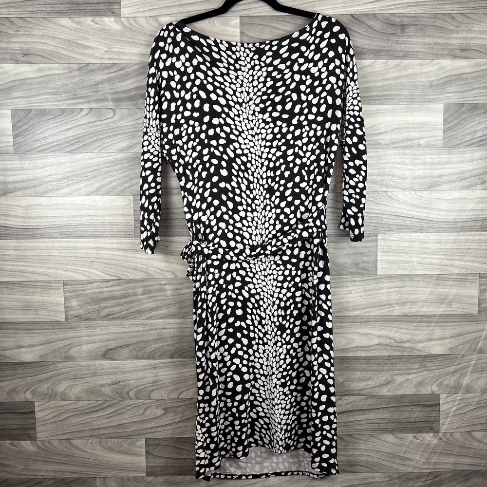 Ann Taylor Womens Black White Dotted Terry Dress with Tie on Side Medium - Picture 10 of 10